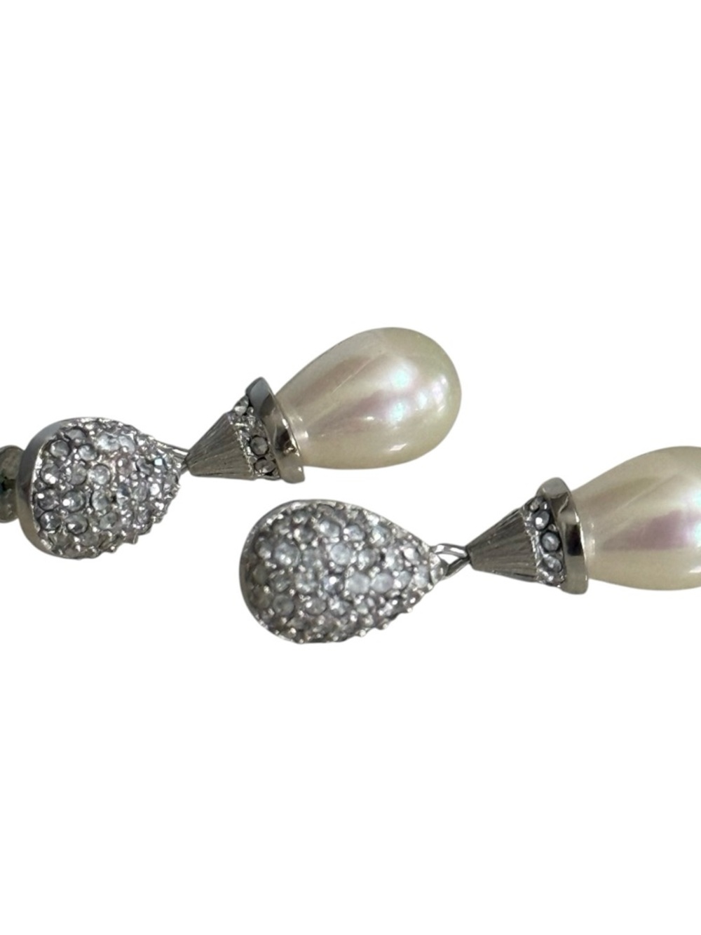 Authentic Christian Dior Silver Crystal and Cream Pearl Drop Post Earrings! COA! - Picture 6 of 8
